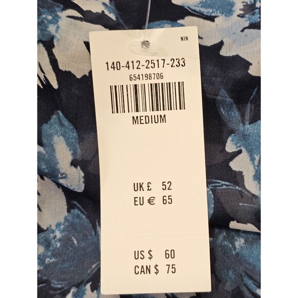 ALK Women's M Abercrombie & Fitch Blue Floral Sheer Peasant Blouse Shirt Top NEW - Picture 7 of 11